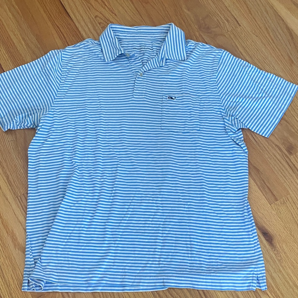 Vineyard Vines Light Blue White Striped Polo Shirt